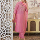 Silk Blend Dyed, Embroidery and Embroidery Lace Straight Kurta with Pant & Dupatta