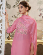 Poly Chinnon Embroidered Straight 3 Piece Kurta Set