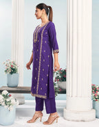 Silk Blend Embroidered Straight 3 Piece Kurta Set