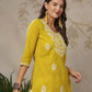 Cotton Chikankari Straight Round Neck Short Kurti