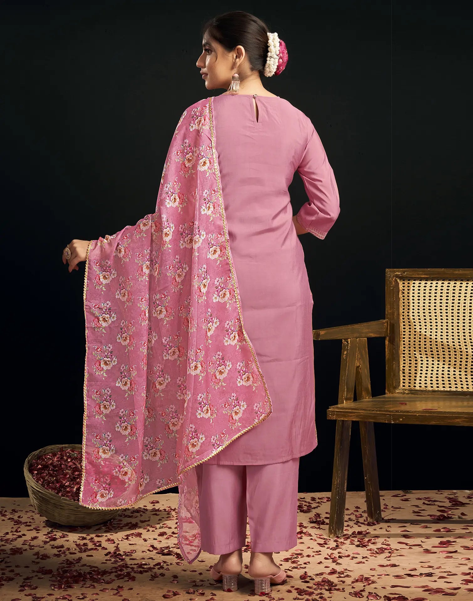 Silk Blend Embroidered Straight 3 Piece Kurta Set
