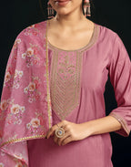 Silk Blend Embroidered Straight 3 Piece Kurta Set