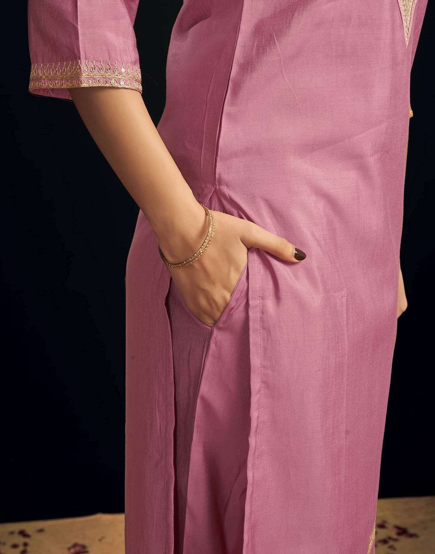 Chanderi Dyed, Sequence and Embroidery Work Straight Kurta with Pant & Dupatta