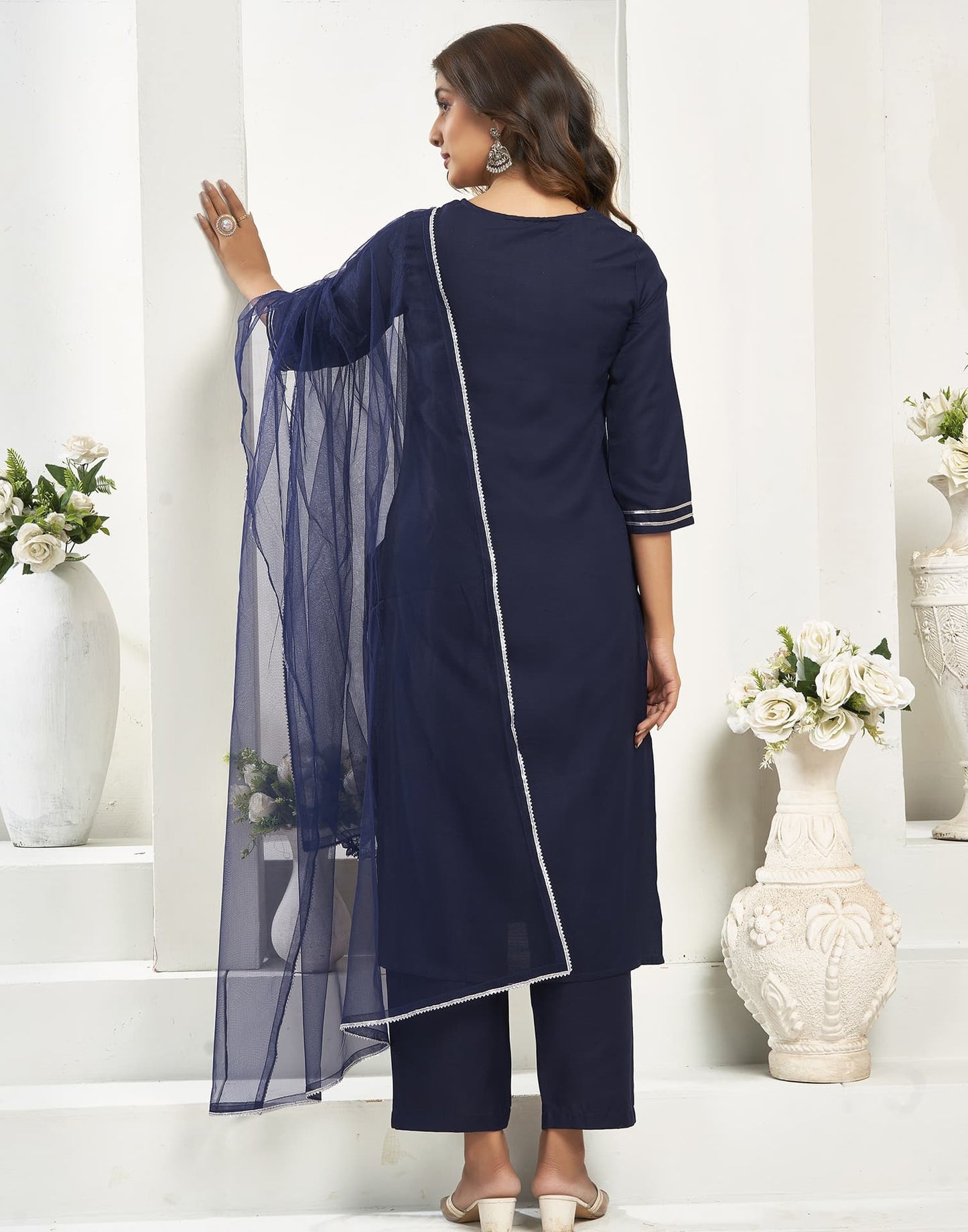 Cotton Blend Sequence, Embroidery Work and Gota Lace Straight Kurta with Pant & Dupatta