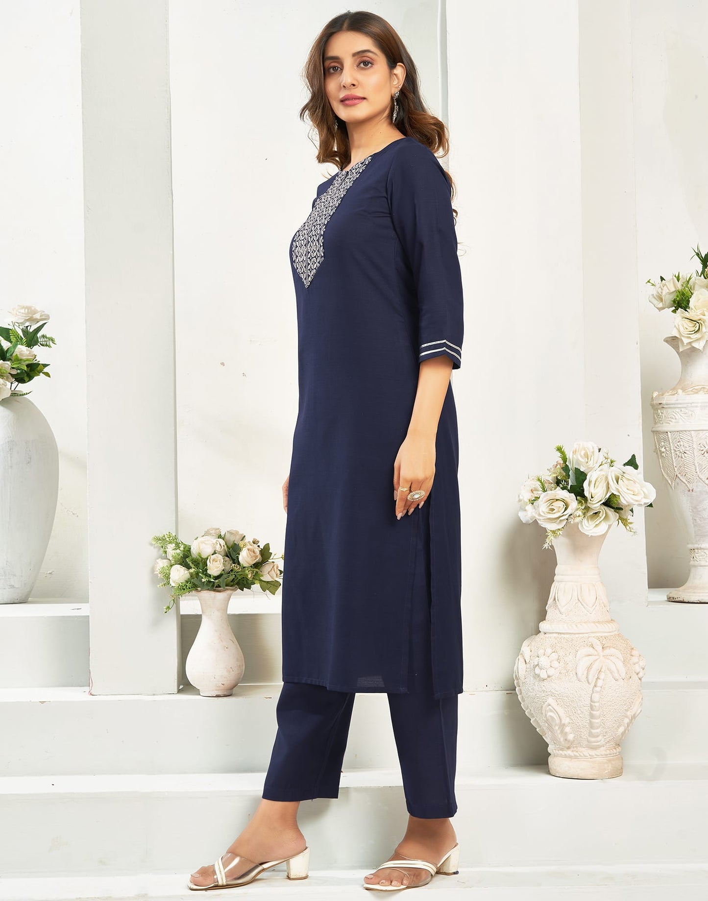 Cotton Blend Sequence, Embroidery Work and Gota Lace Straight Kurta with Pant & Dupatta