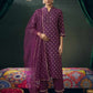 Cotton Blend Printed Straight Kurta with Pant & Dupatta