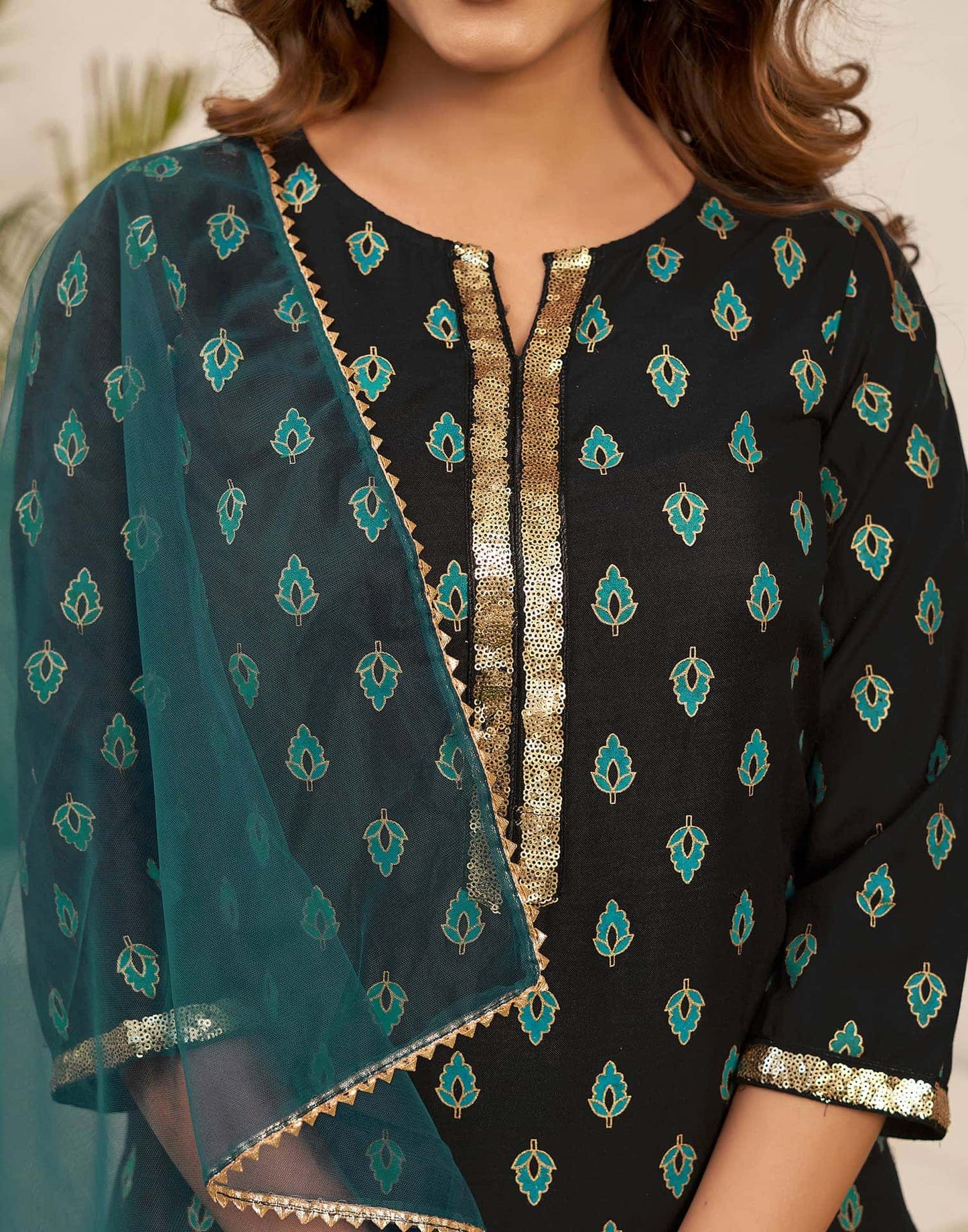 Rayon Blend Printed Straight Kurta with Pant & Dupatta