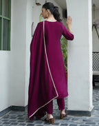 Cotton Blend Embroidered Straight 3 Piece Kurta Set