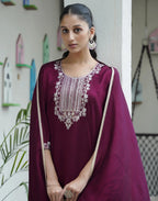 Cotton Blend Embroidered Straight 3 Piece Kurta Set