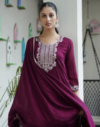 Cotton Blend Embroidered Straight 3 Piece Kurta Set