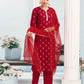 Silk Blend Dyed, Foil Print and Lace Straight Kurta with Pant & Dupatta