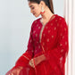 Silk Blend Dyed, Foil Print and Lace Straight Kurta with Pant & Dupatta