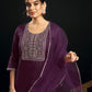 Cotton Blend Embroidery and Sequins Work Straight Kurta with Pant & Dupatta