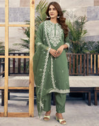 Silk Blend Embroidered Straight 3 Piece Kurta Set