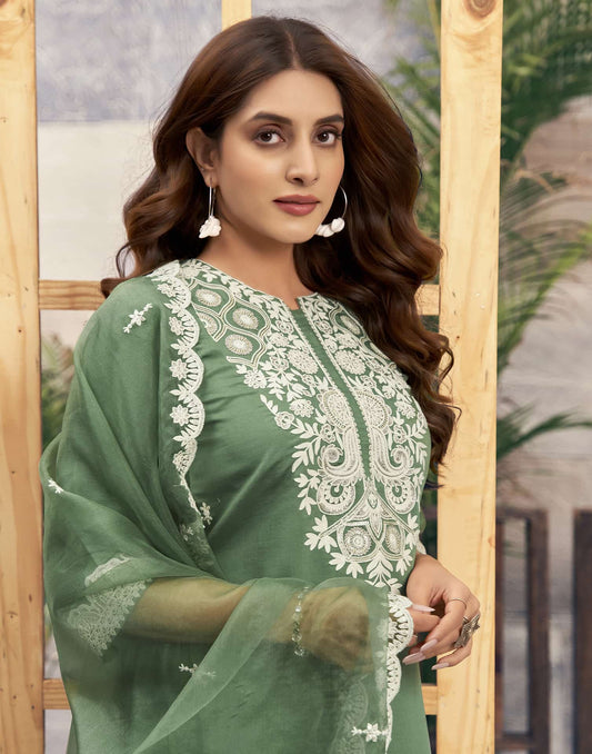 Silk Blend Sequence Embrodery Straight Kurta with Pant & Dupatta