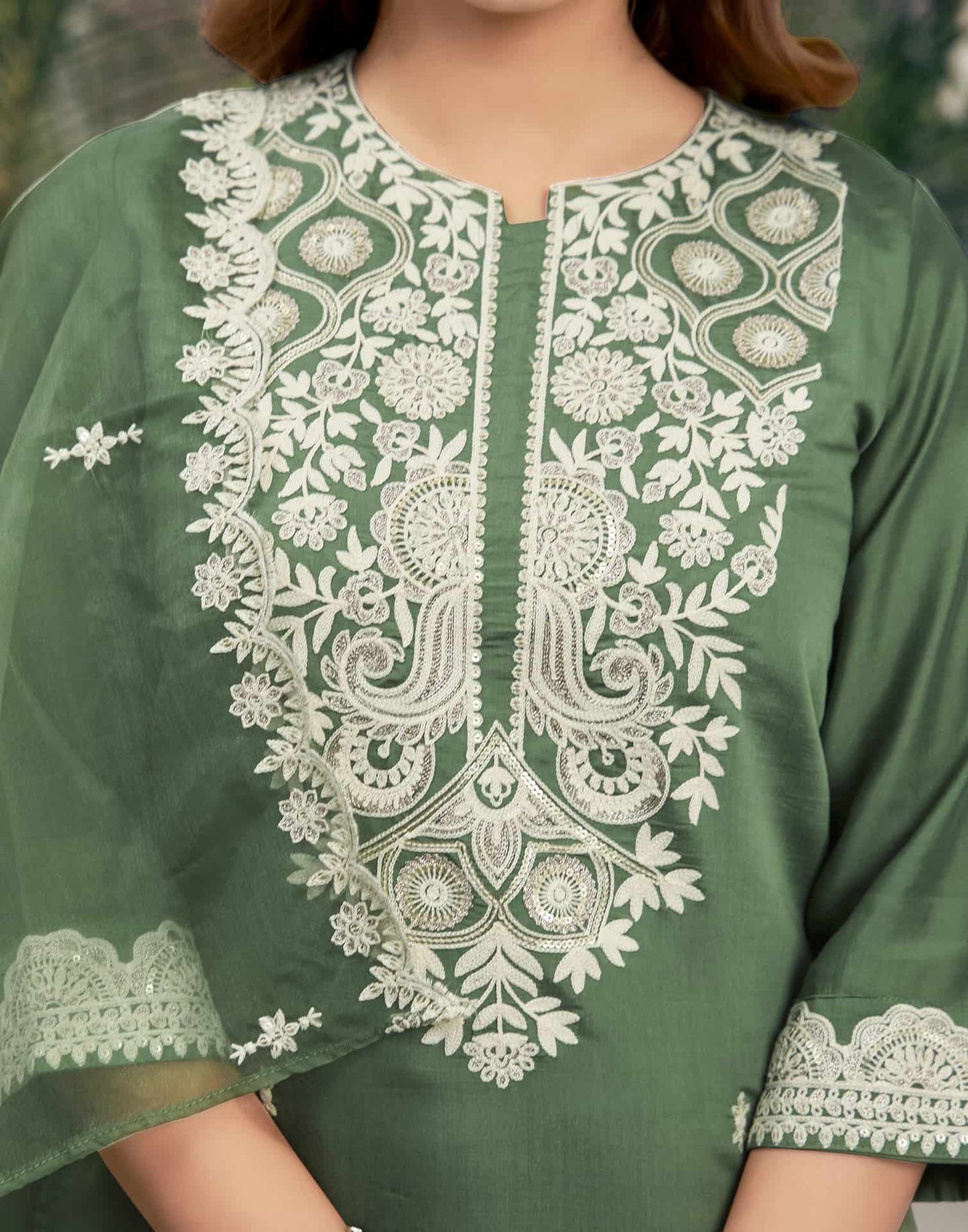 Silk Blend Sequence Embrodery Straight Kurta with Pant & Dupatta