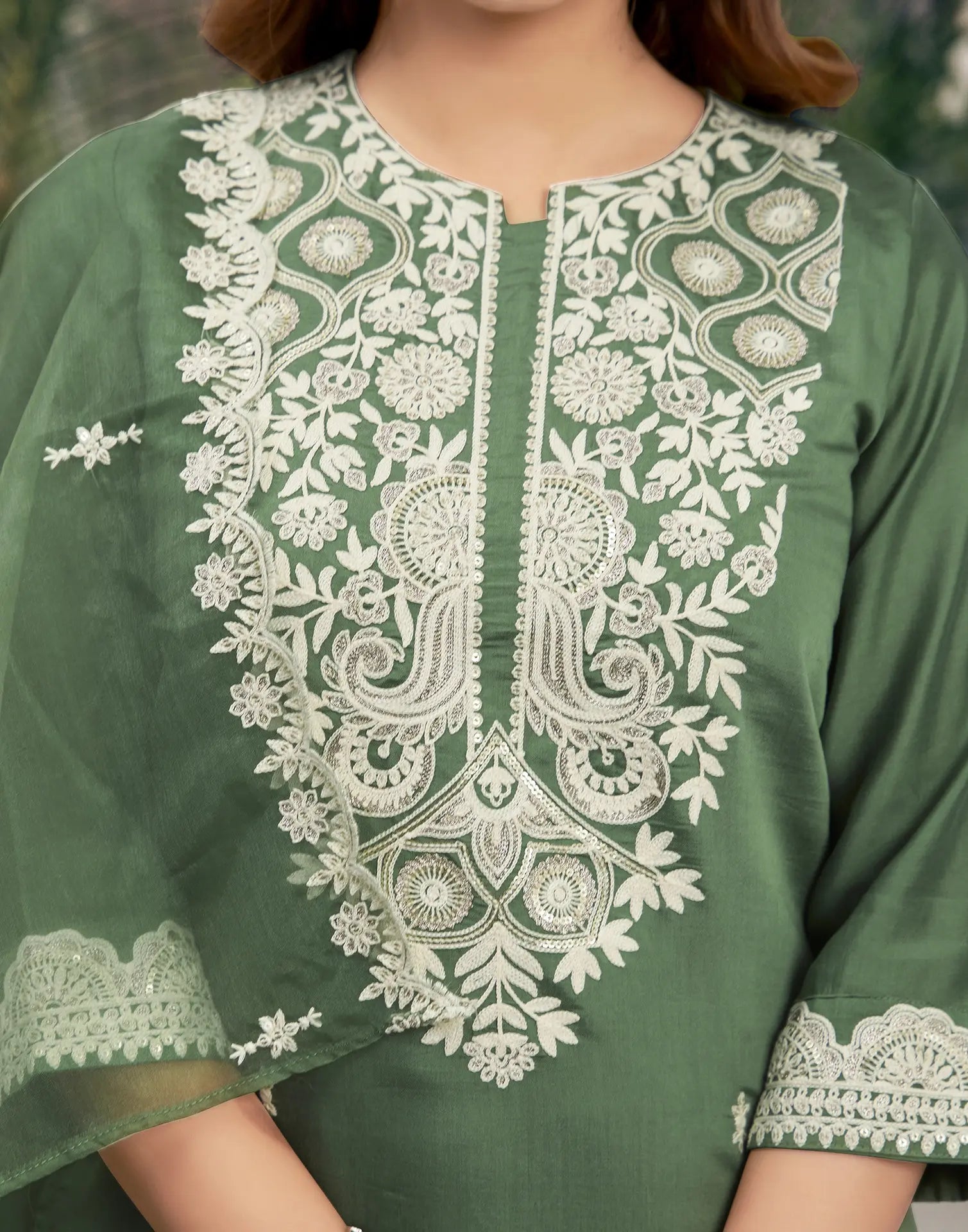 Silk Blend Embroidered Straight 3 Piece Kurta Set