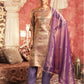 Dusty Purple Silk Plain V Neck 3/4 Sleeve Straight Kurta Set With Pant & Dupatta