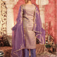 Dusty Purple Silk Plain V Neck 3/4 Sleeve Straight Kurta Set With Pant & Dupatta