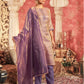 Dusty Purple Silk Plain V Neck 3/4 Sleeve Straight Kurta Set With Pant & Dupatta