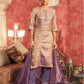 Dusty Purple Silk Plain V Neck 3/4 Sleeve Straight Kurta Set With Pant & Dupatta