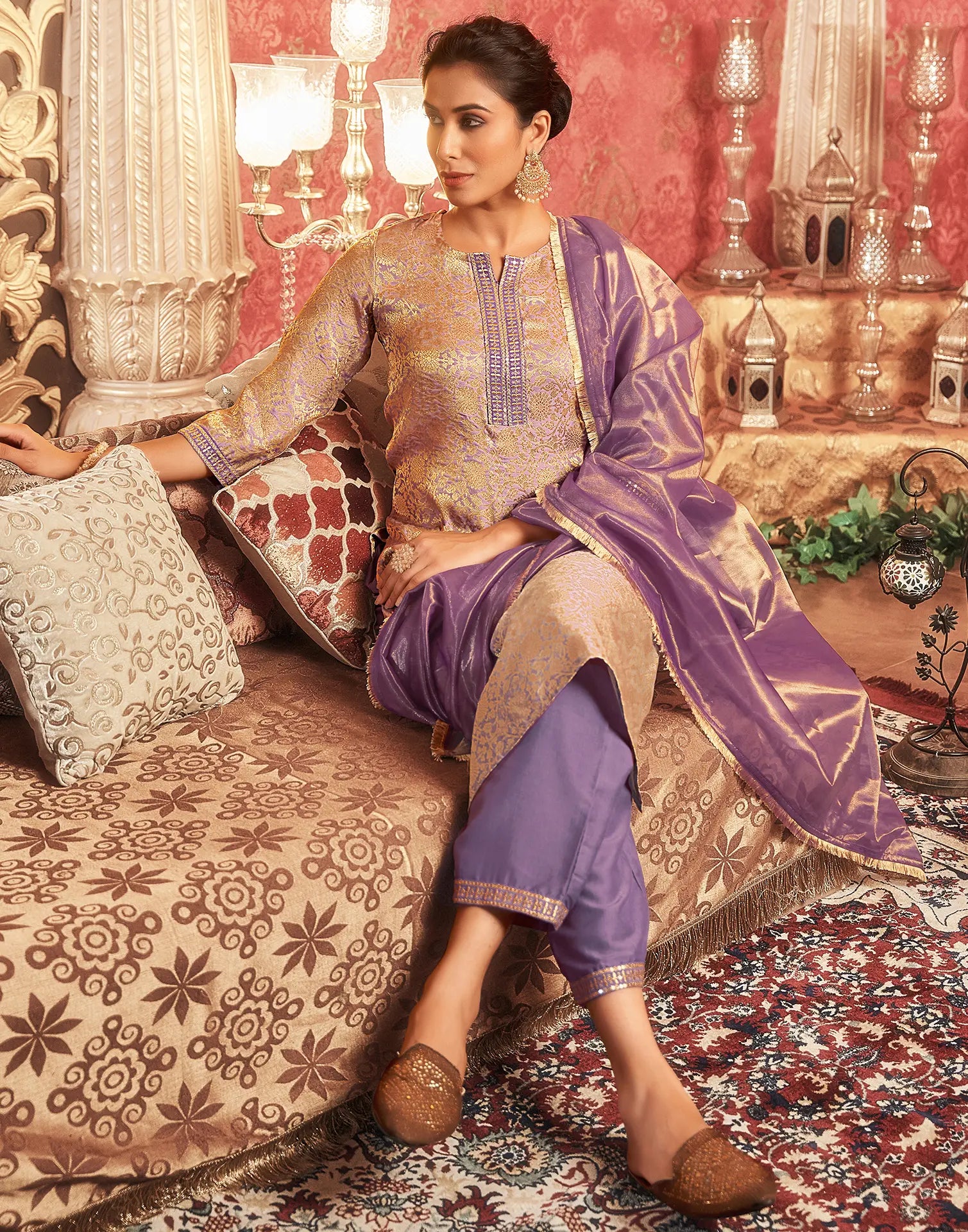 Poly Jacquard Embroidered Straight 3 Piece Kurta Set