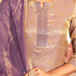 Dusty Purple Silk Plain V Neck 3/4 Sleeve Straight Kurta Set With Pant & Dupatta