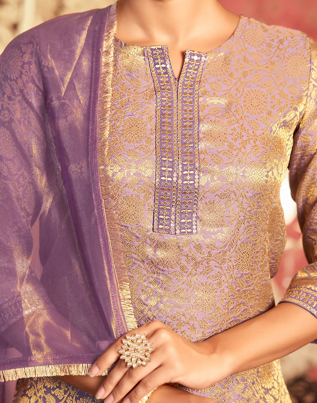 Poly Jacquard Embroidered Straight 3 Piece Kurta Set