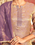 Poly Jacquard Embroidered Straight 3 Piece Kurta Set