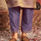 Dusty Purple Silk Plain V Neck 3/4 Sleeve Straight Kurta Set With Pant & Dupatta