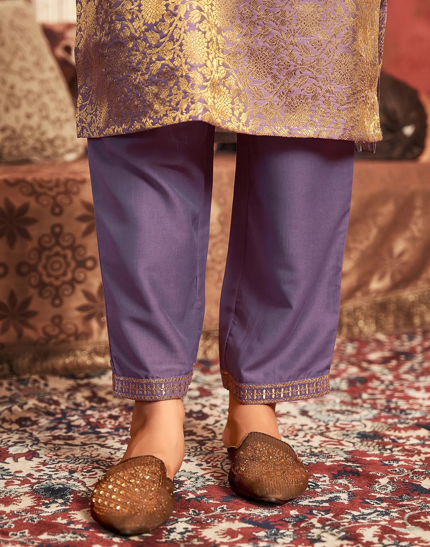 Poly Jacquard Embroidered Straight 3 Piece Kurta Set