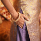 Dusty Purple Silk Plain V Neck 3/4 Sleeve Straight Kurta Set With Pant & Dupatta