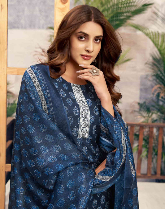 Cotton Floral Printed A-Line Kurta with Pant & Dupatta