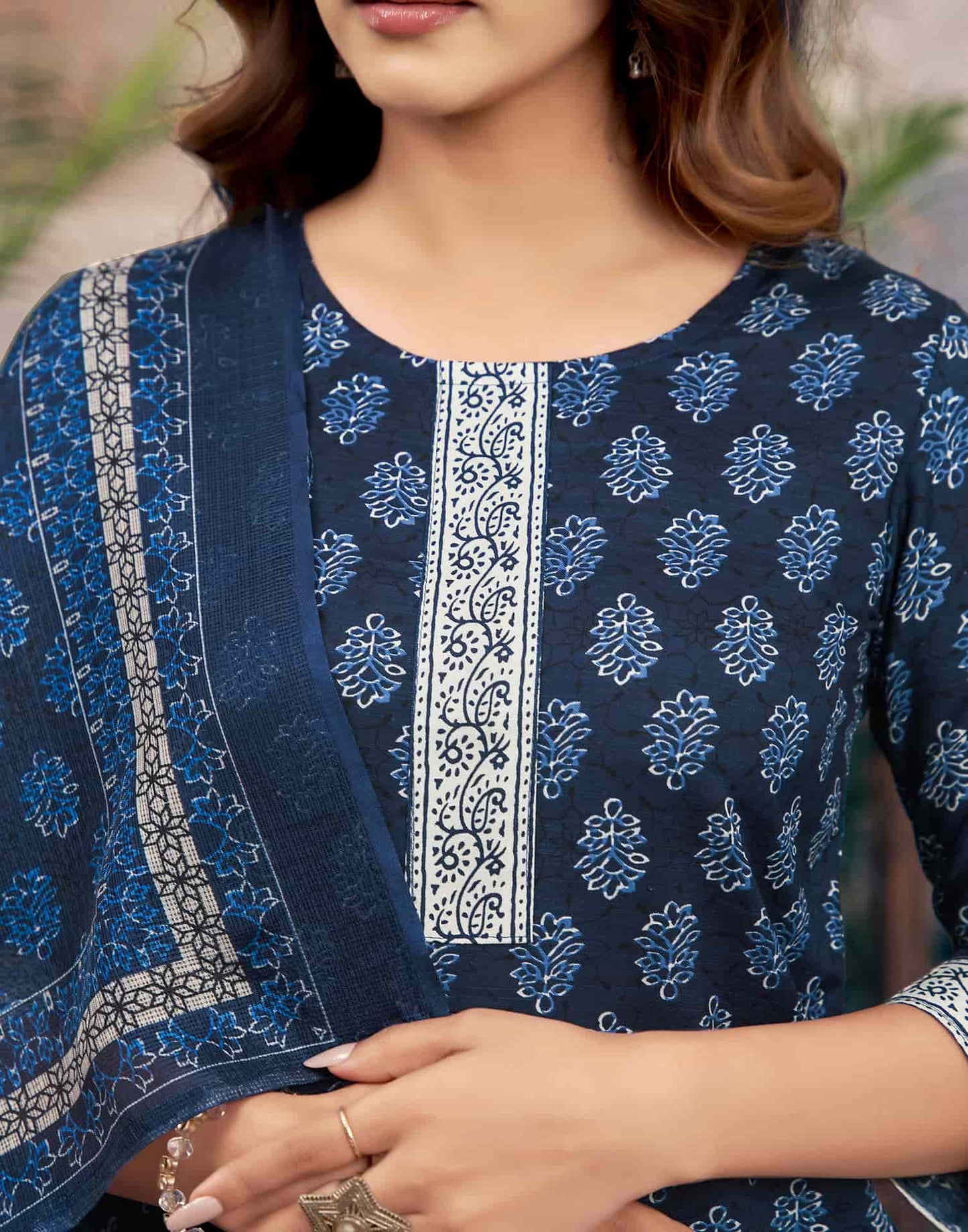 Cotton Floral Printed A-Line Kurta with Pant & Dupatta