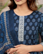 Cotton Blend Floral Print Straight 3 Piece Kurta Set