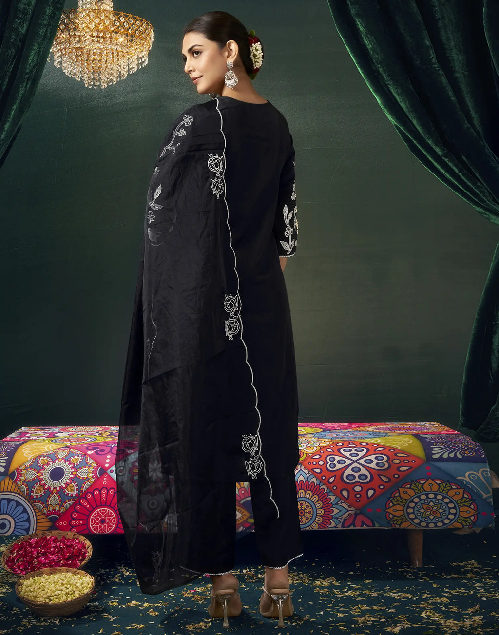 Silk Blend Embroidered Straight 3 Piece Kurta Set