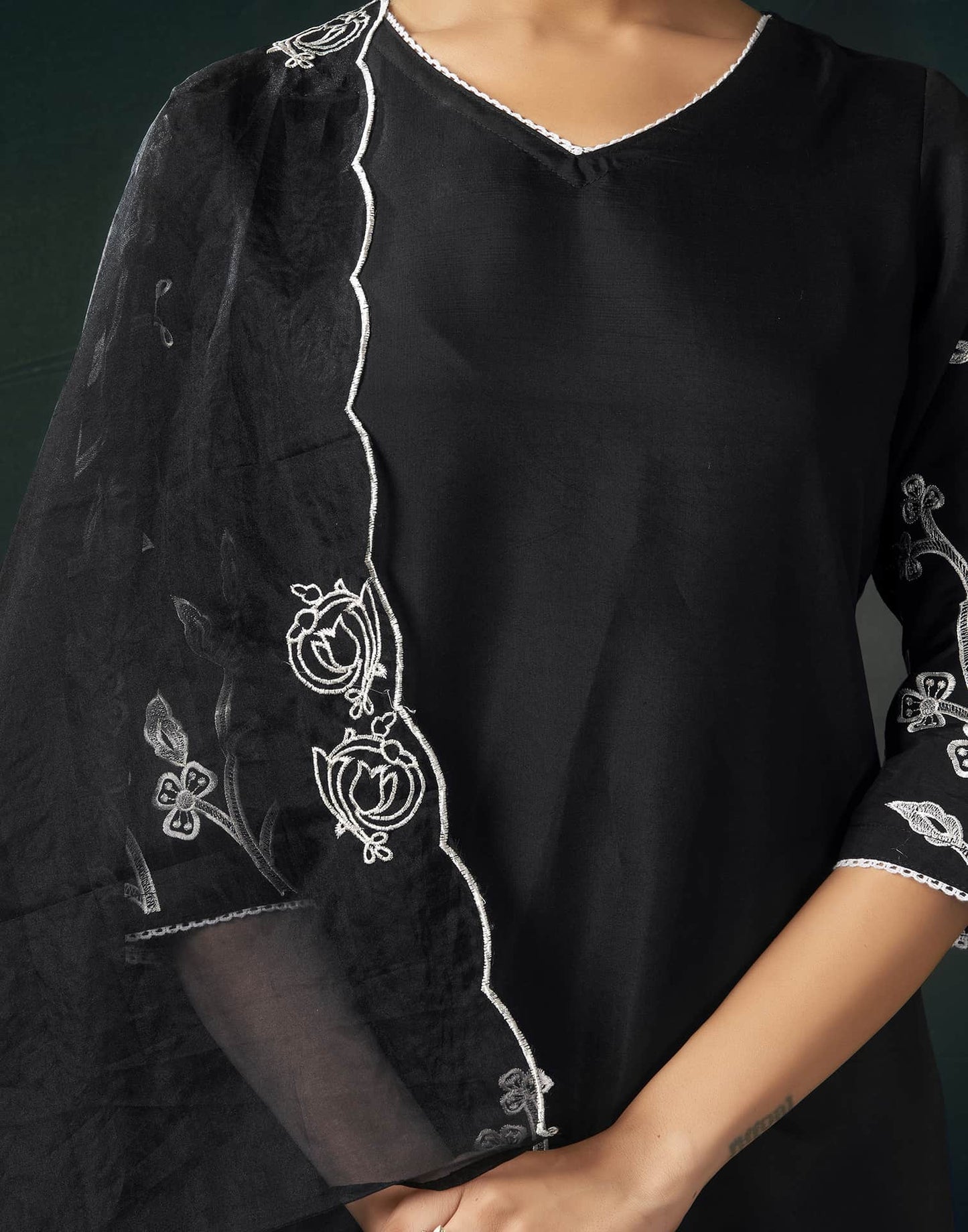 Silk Blend Embroidered Straight Kurta with Pant & Dupatta