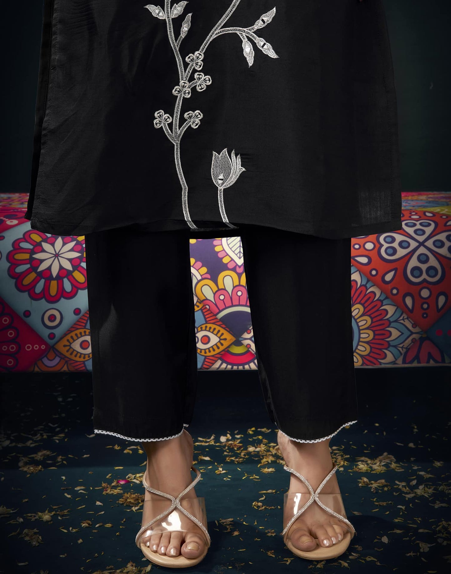 Silk Blend Embroidered Straight Kurta with Pant & Dupatta