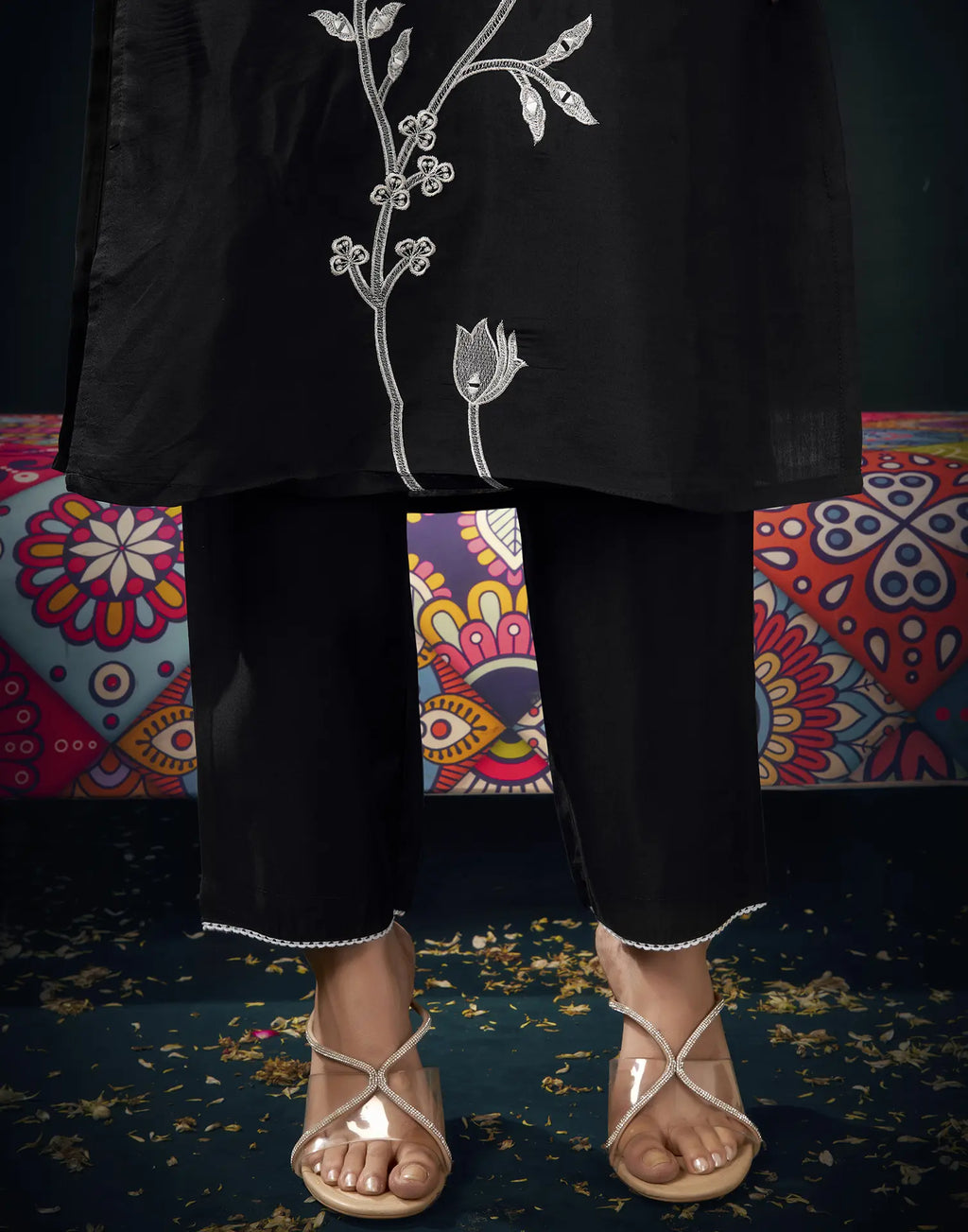 Silk Blend Embroidered Straight 3 Piece Kurta Set