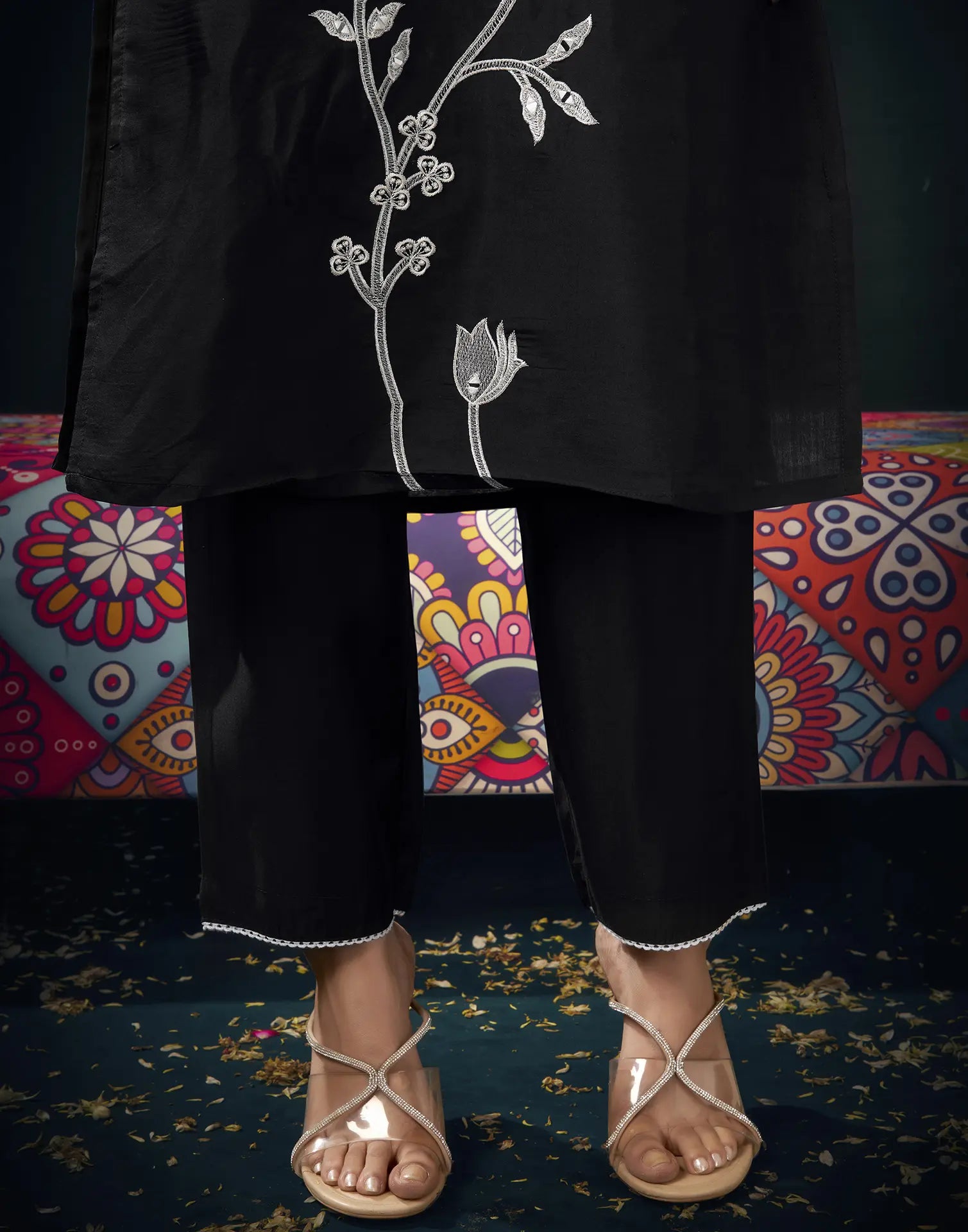Silk Blend Embroidered Straight 3 Piece Kurta Set
