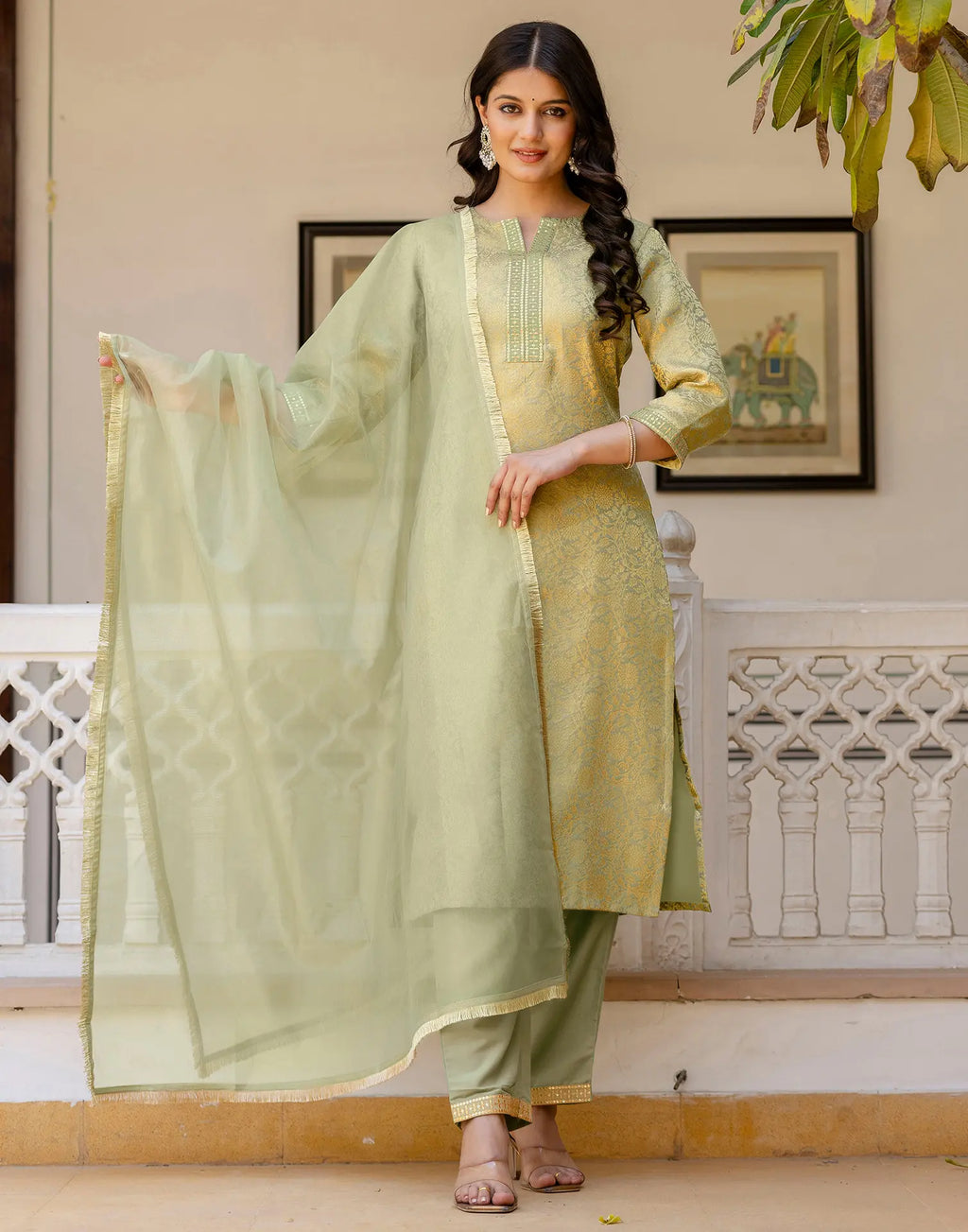Jacquard Woven Straight 3 Piece Kurta Set