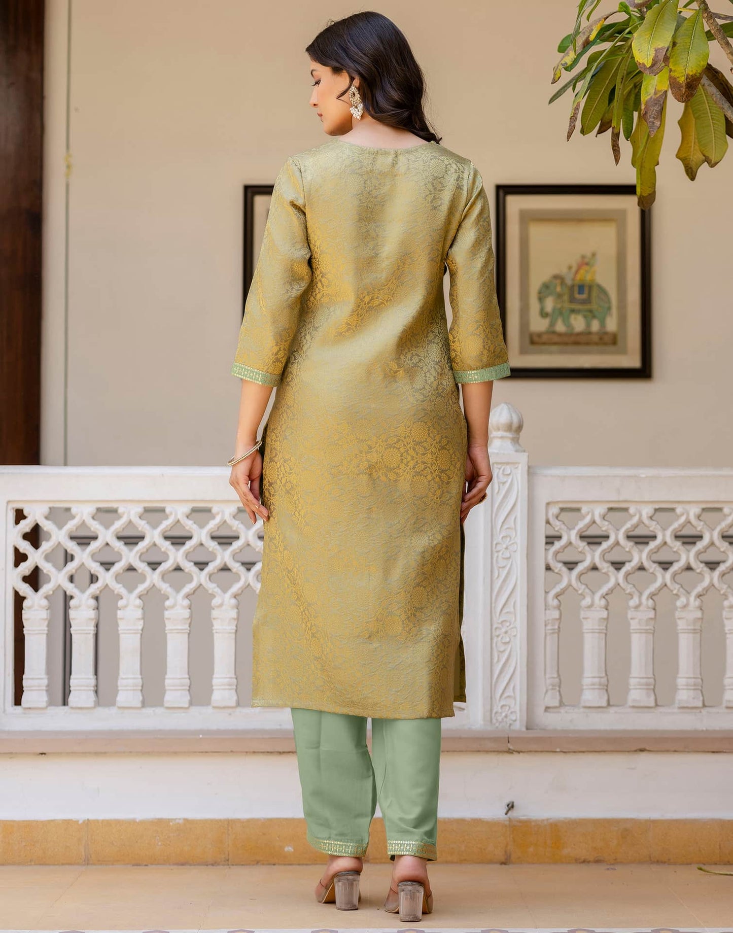 Silk Blend Weaving AndEmbroidery Lace Straight Kurta with Pant & Dupatta