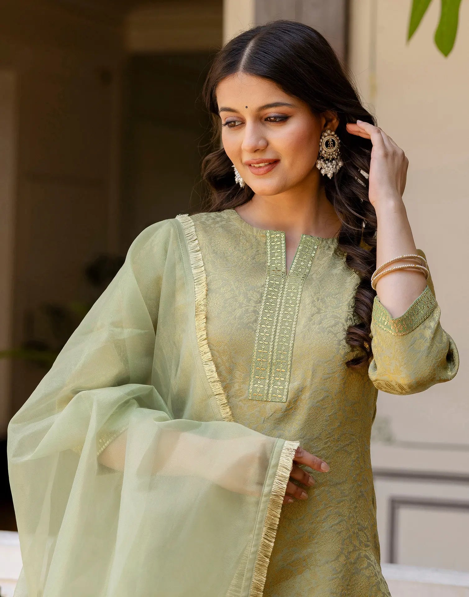 Jacquard Woven Straight 3 Piece Kurta Set