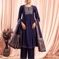 Silk Blend Embroidered Anarkali Kurta with Pant & Dupatta