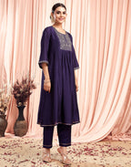 Silk Blend Embroidered A-Line 3 Piece Kurta Set