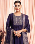 Silk Blend Embroidered A-Line 3 Piece Kurta Set