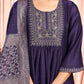 Silk Blend Embroidered Anarkali Kurta with Pant & Dupatta