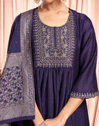 Silk Blend Embroidered A-Line 3 Piece Kurta Set