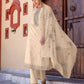 Beige Silk Embroidered and Sequins Work Straight Kurta Set with Pant & Dupatta for Women