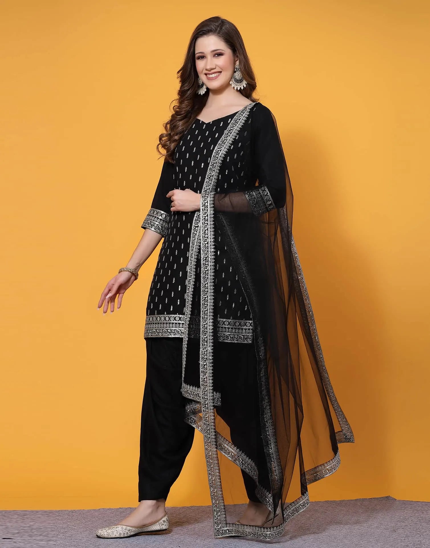 Black Rayon Straight Kurta Set with Embroidery and Dupatta under 1000